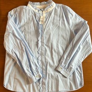 LOFT Womens Size Large Light Blue Ruffled Shirt